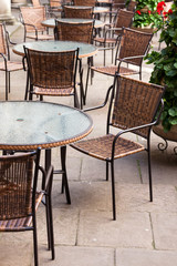 Street cafe tables and chairs in European city