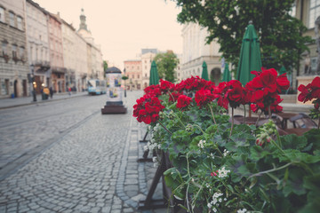 Fototapeta na wymiar Street of old European city at early morning
