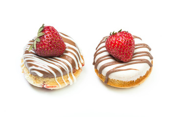 various donuts on white background