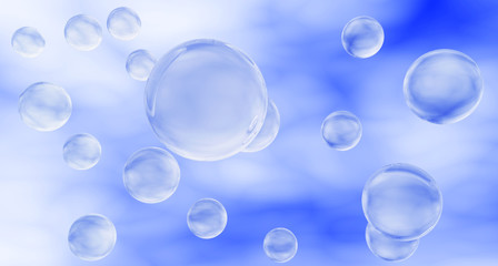 Soap bubbles against the sky. 3D.