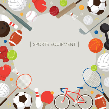 Sports Equipment, Flat Icons Frame, Objects, Recreation and Leisure