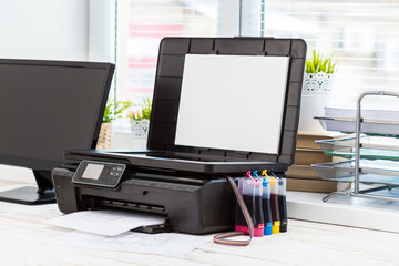 Printer and computer. Office table
