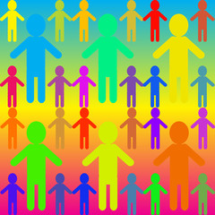 Multicolours many people on rainbow background