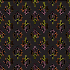 Multicolours many people on black background. Seamless pattern