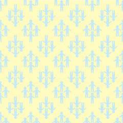Blue people on yellow background. Seamless pattern