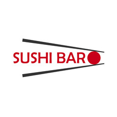 Sushi bar logo template design with chopstick. Bar, restaurant. Vector illustration.