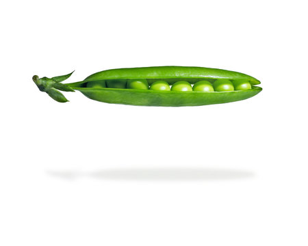 The image of fresh pea pod, isolated on white background