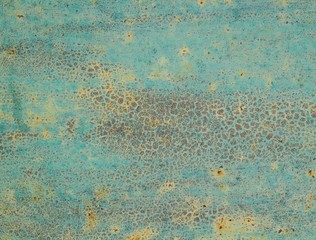 Old metal wall painted in light turquoise color use for background