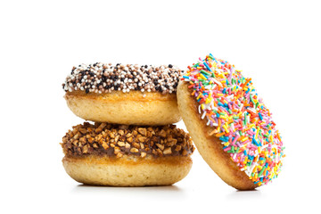 various donuts on white background