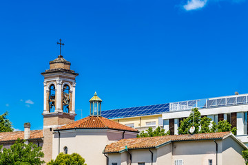  photovoltaic panels near old church