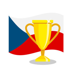 Golden cup with czech flag on white background. Concept of championship, league, team sport. Concept of prize, leadership, winning and success. Winner award.