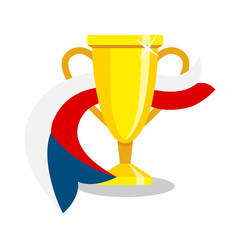 Golden cup with czech flag on white background. Concept of championship, league, team sport. Concept of prize, leadership, winning and success. Winner award.