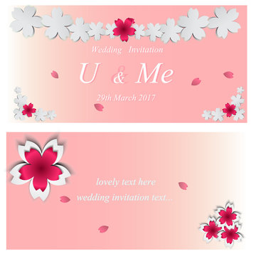 Wedding card or invitation with abstract floral background. Greeting card in pink sakura flower Templates. Beautiful floral background