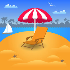 Fototapeta na wymiar Summer Holidays in Beach Seashore. Vector Illustration