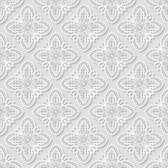 Zelfklevend Fotobehang Seamless white geometric  pattern, east ornament, indian pattern, persian motif, white background, 3D, vector. Endless texture can be used for wallpaper, pattern fills, web page  background. © afefelov68