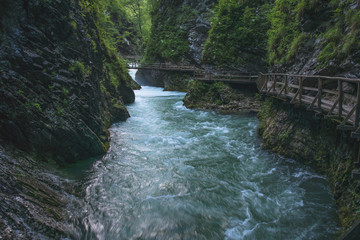 Fototapeta na wymiar Flowing river. Vintgar Gorge, Slovenia