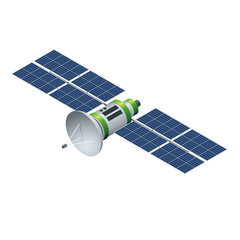 GPS satellite. Orbiting satellite isolated on white. Flat 3d vector isometric illustration.