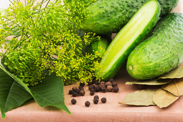 Cucumbers, bloom dill, black pepper, bay leaves, horseradish on