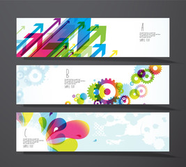 Set of abstract colorful splash, toothed wheels and arrows gift