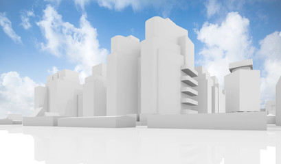 Abstract white cityscape over cloudy sky