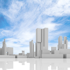 Abstract cityscape over blue cloudy sky