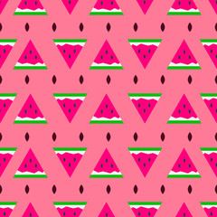 Vector seamless pattern with sliced watermelon in summer cute style