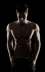 Fototapeta na wymiar attractive fitness man, trained male body, lifestyle portrait, c