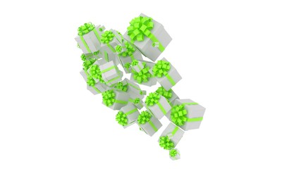 flying gift boxes on white. 3d rendering.
