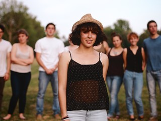 Obraz premium large group of friends together in a park having fun, back to school