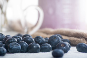 Juicy and fresh blueberries on the table at the morning