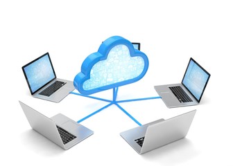 cloud symbol and laptops. 3d rendering.