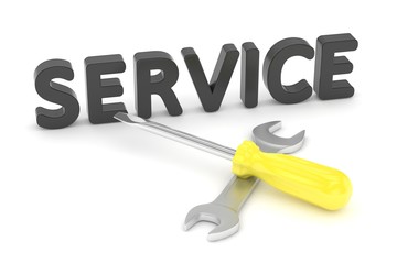 3D Illustration Wrench and screwdriver, service concept