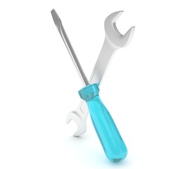 3D Illustration Wrench and screwdriver, service concept