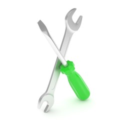 3D Illustration Wrench and screwdriver, service concept