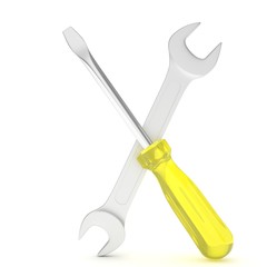 3D Illustration Wrench and screwdriver, service concept