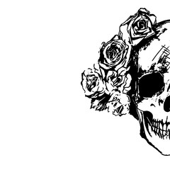 татуировка череп и розы, эскиз татуировки 