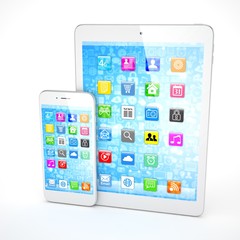 Tablet and smartphone on a white. 3d rendering.