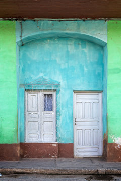 Colorful house facade in a street of Trinidad, Cuba