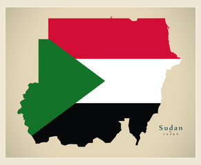 Fototapeta premium Modern Map - Sudan flag colored SD