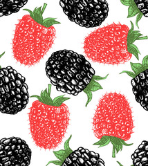 vector hand-drawn seamless background with raspberry and blackberry