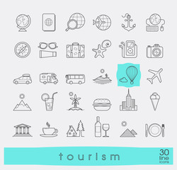 Set of premium quality line tourism icons.
Collection of  vector icons for travel, tourism, leisure, holiday, vacation, booking. Infographics elements collection. Web graphics.
