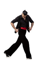 Man dancer dancing spanish dances isolated on white