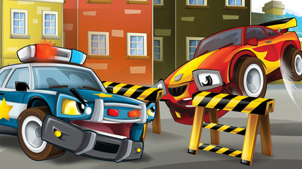 Fototapeta na wymiar Cartoon scene of police pursuit - illustration for children