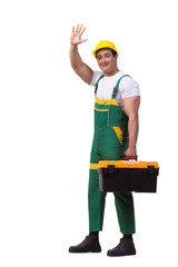 Man with toolbox isolated on the white background