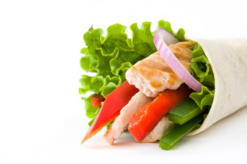 Mexican chicken fajita isolated on white background

