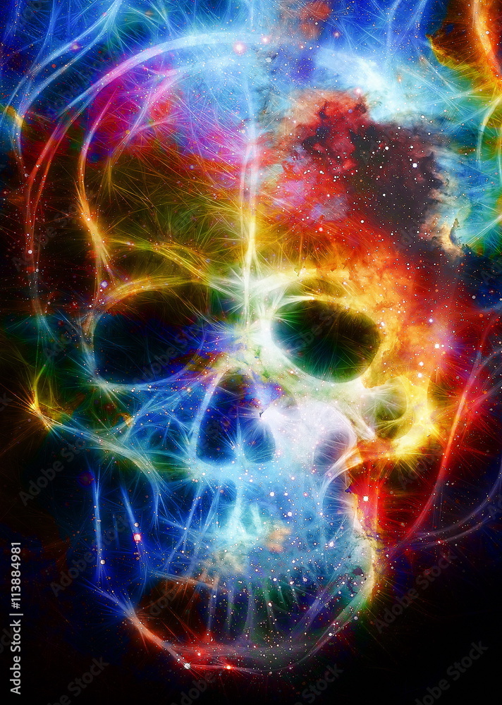 Aufkleber skull and fractal effect. color space background, computer collage. elements of this image furnished