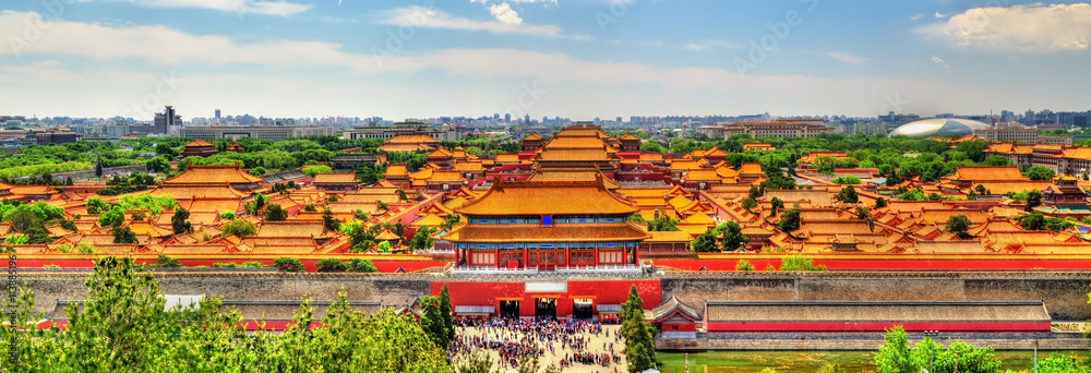 Poster Aerial view on Forbidden City from Jingshan Park in Bejing