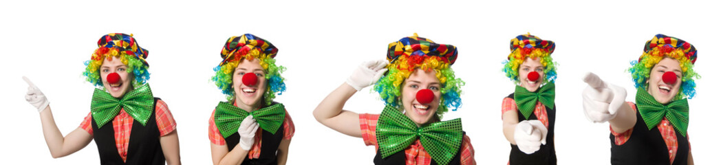 Female clown isolated on white