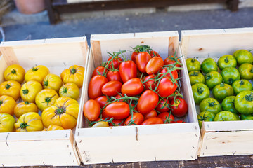 Organic fresh tomatoes from mediterranean farmers market in Prov