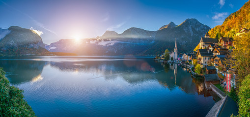 Hallstatt mountain village in fall, Salzkammergut, Austria